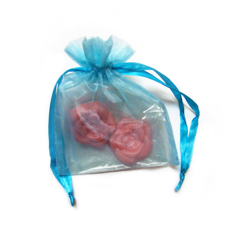 Belgian Chocolate Rose Favours In Turquise Organza Bag
