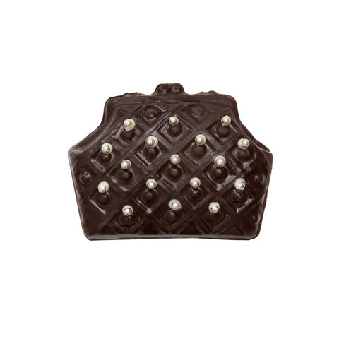 CHOCOLATE PURSE WITH SILVER PEARLS